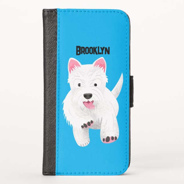 Cute white west highland terrier cartoon iPhone wallet case (Front)