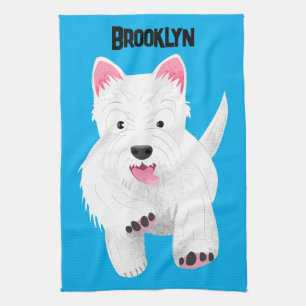 Cute white west highland terrier cartoon kitchen towel
