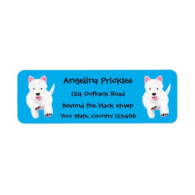 Cute white west highland terrier cartoon label (Front)