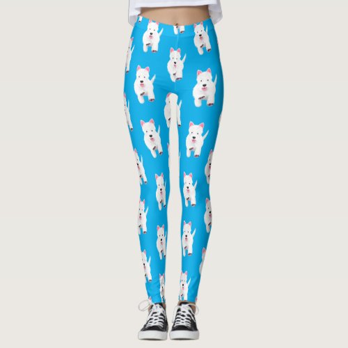 Cute white west highland terrier cartoon leggings