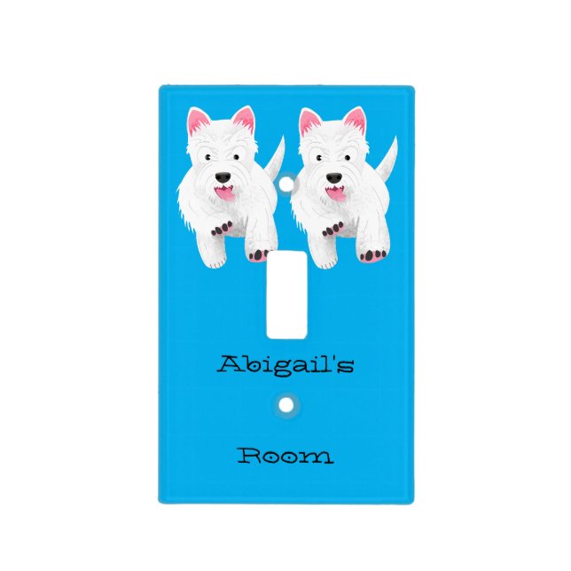 Cute white west highland terrier cartoon light switch cover (Front)