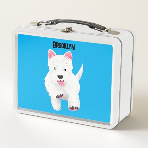 Cute white west highland terrier cartoon metal lunch box