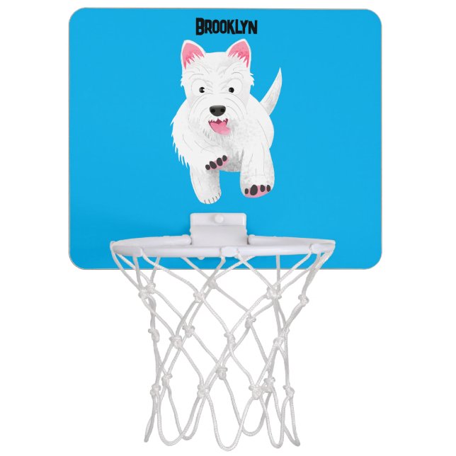 Cute white west highland terrier cartoon mini basketball hoop (Front)