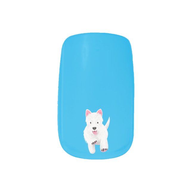 Cute white west highland terrier cartoon minx nail art (Left Thumb)