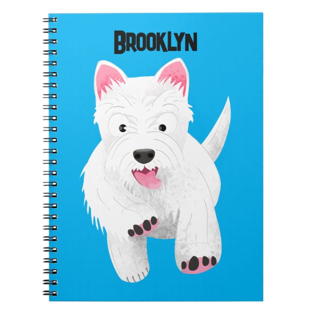 Cute white west highland terrier cartoon notebook (Front)