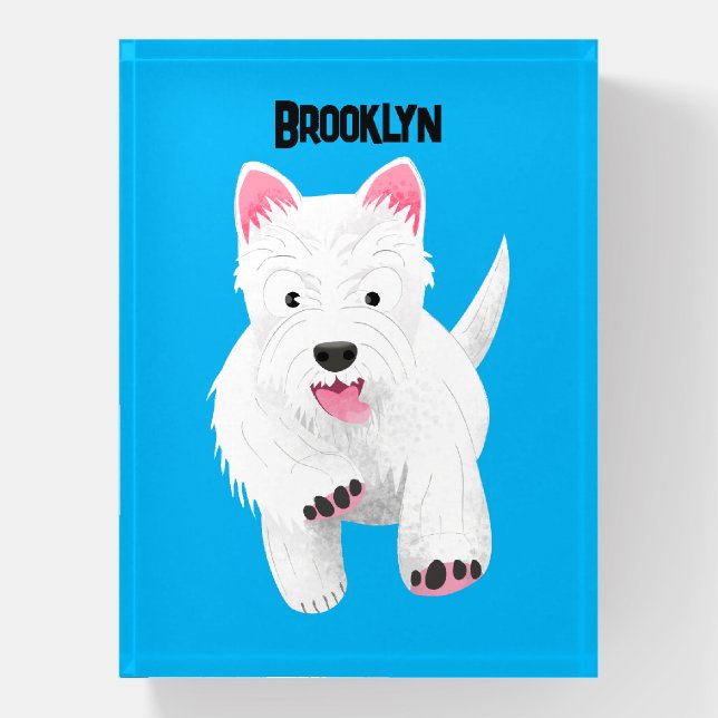 Cute white west highland terrier cartoon paperweight (Vertical)