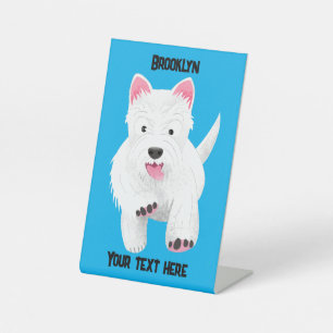 Cute white west highland terrier cartoon pedestal sign