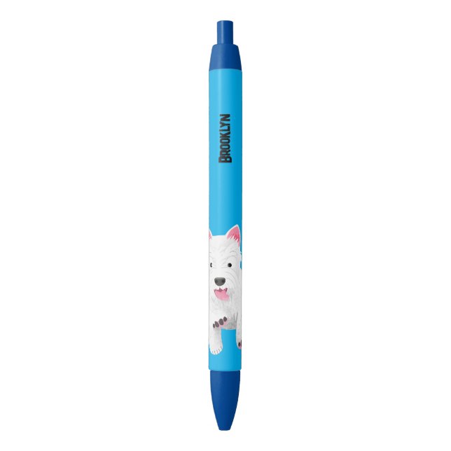 Cute white west highland terrier cartoon pen (Front Vertical)