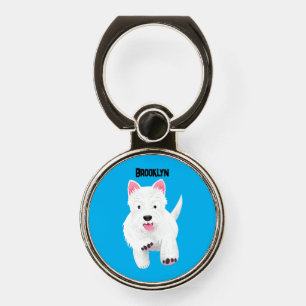 Cute white west highland terrier cartoon phone ring stand