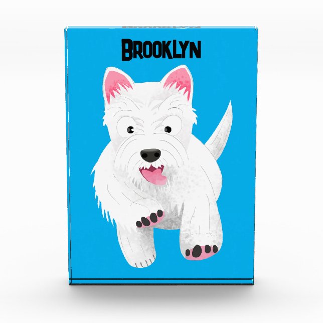 Cute white west highland terrier cartoon photo block (Front)