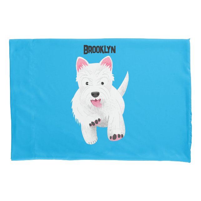 Cute white west highland terrier cartoon pillow case (Front)