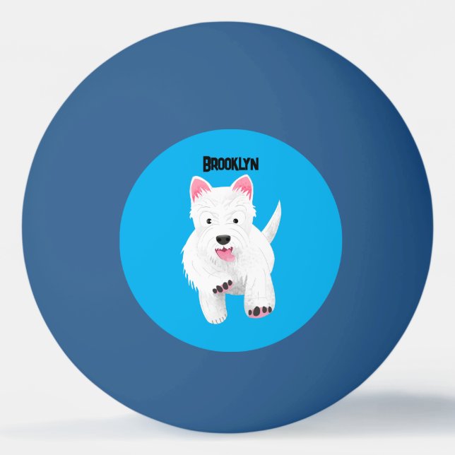 Cute white west highland terrier cartoon ping pong ball (Front)