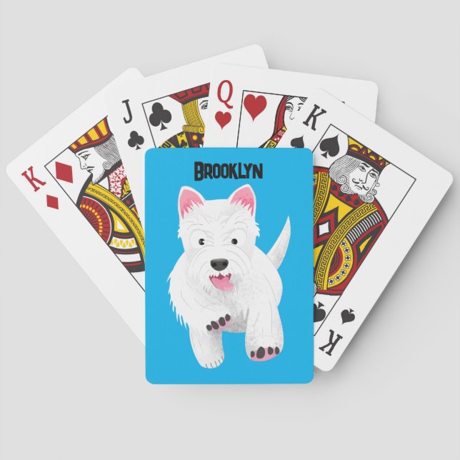 Cute white west highland terrier cartoon poker cards (Back)