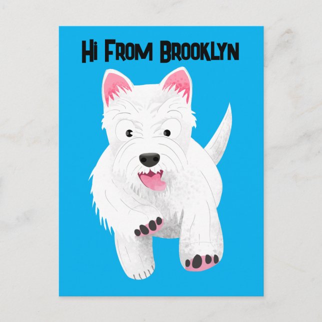 Cute white west highland terrier cartoon postcard (Front)