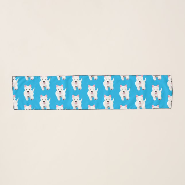 Cute white west highland terrier cartoon scarf (Front (Horizontal))