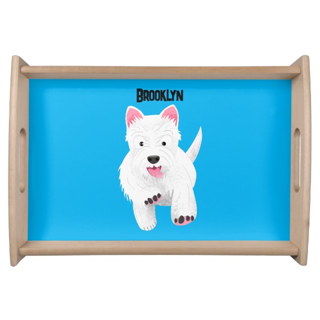 Cute white west highland terrier cartoon serving tray (Front)