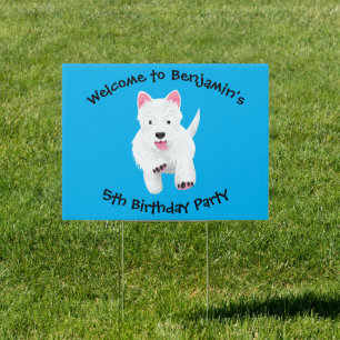 Cute white west highland terrier cartoon sign