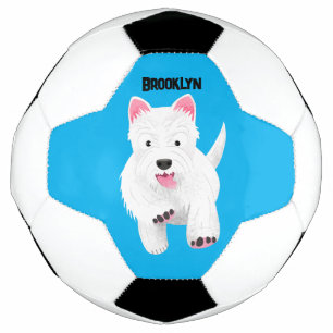 Cute white west highland terrier cartoon soccer ball