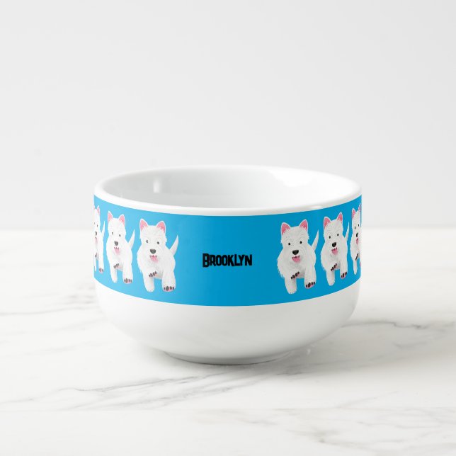 Cute white west highland terrier cartoon soup mug (Front)