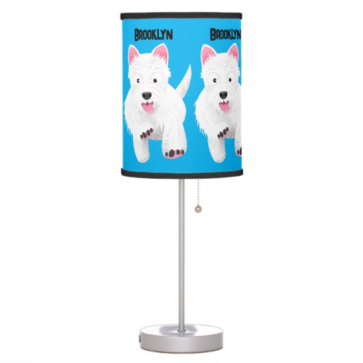 Cute white west highland terrier cartoon table lamp (Left)
