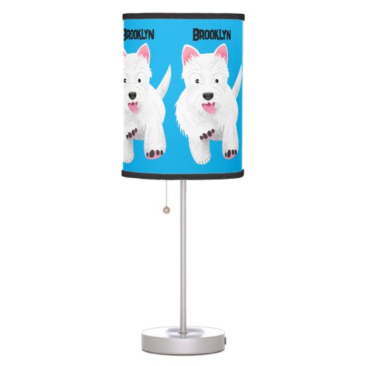 Cute white west highland terrier cartoon table lamp (Right)