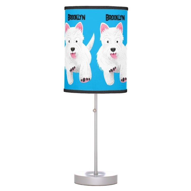 Cute white west highland terrier cartoon table lamp (Front)