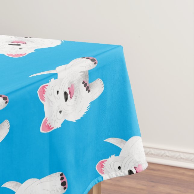 Cute white west highland terrier cartoon tablecloth (In Situ)