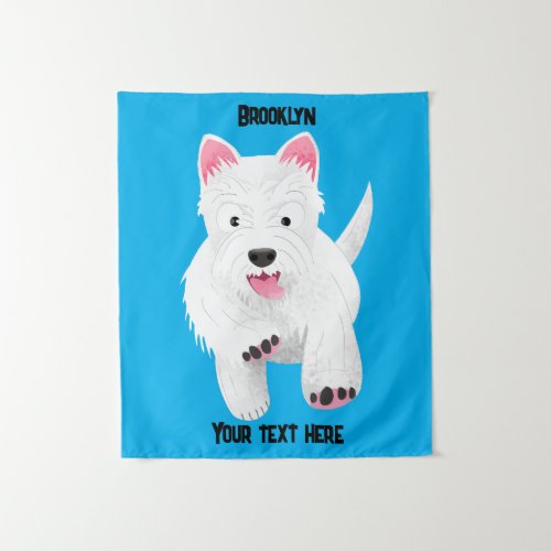 Cute white west highland terrier cartoon tapestry