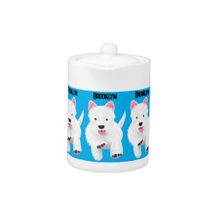 Cute white west highland terrier cartoon teapot