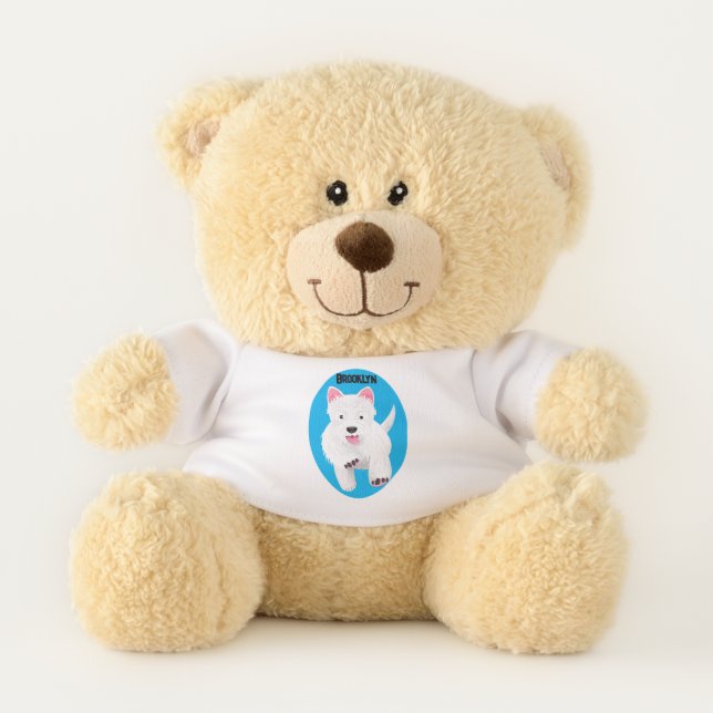 Cute white west highland terrier cartoon teddy bear (Front)
