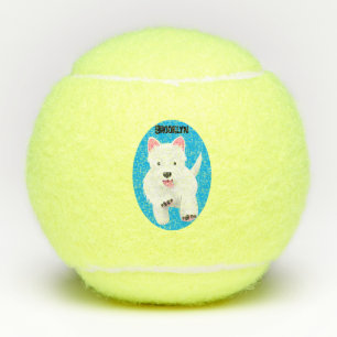 Cute white west highland terrier cartoon tennis balls