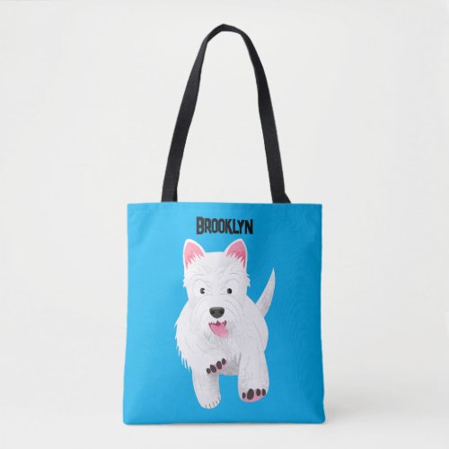 Cute white west highland terrier cartoon tote bag