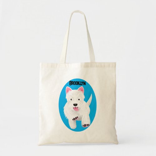 Cute white west highland terrier cartoon tote bag