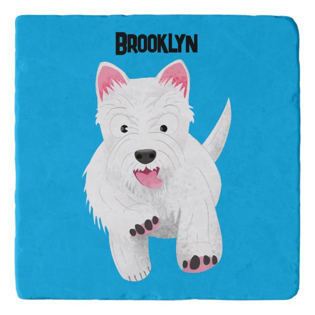 Cute white west highland terrier cartoon trivet (Front)