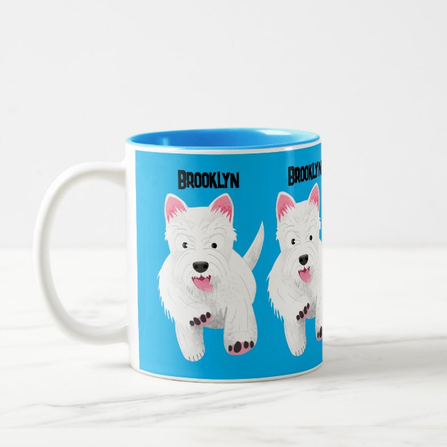 Cute white west highland terrier cartoon Two-Tone coffee mug (Left)
