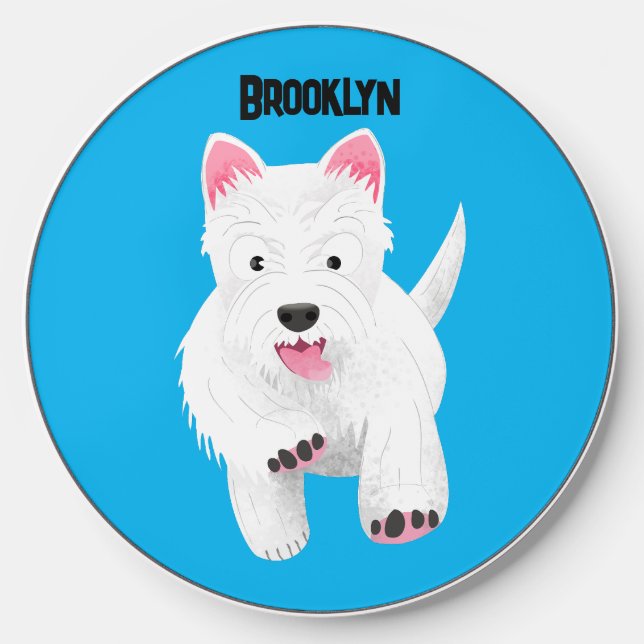 Cute white west highland terrier cartoon wireless charger  (Front)