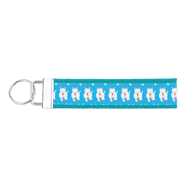 Cute white west highland terrier cartoon wrist keychain (Keys on Left)