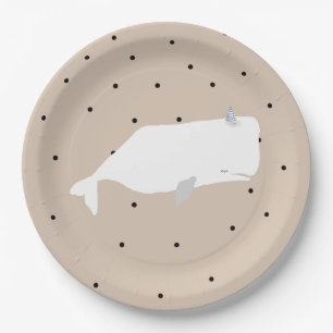 Cute White Whale Baby Shower Neutral Beige Paper Plates