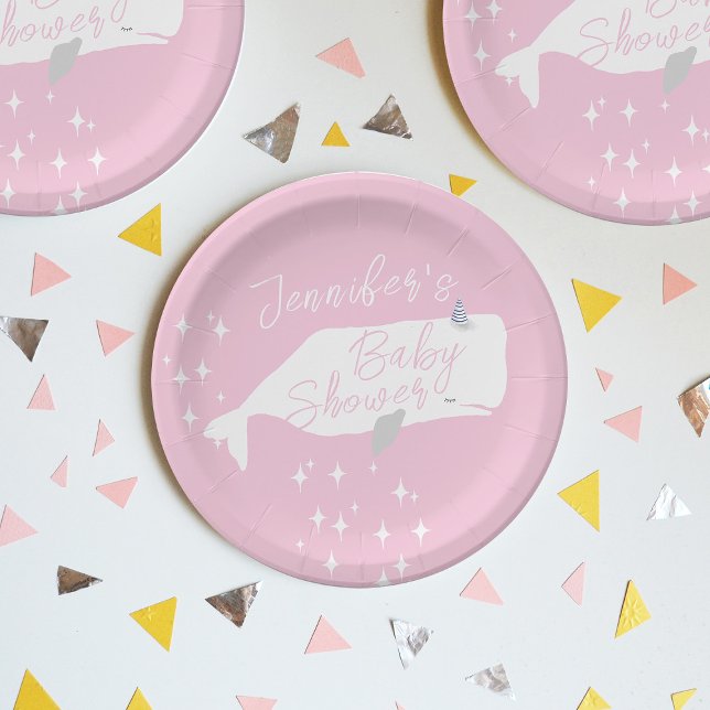 Cute White Whale Girl Baby Shower Pink   Paper Plates (Creator Uploaded)