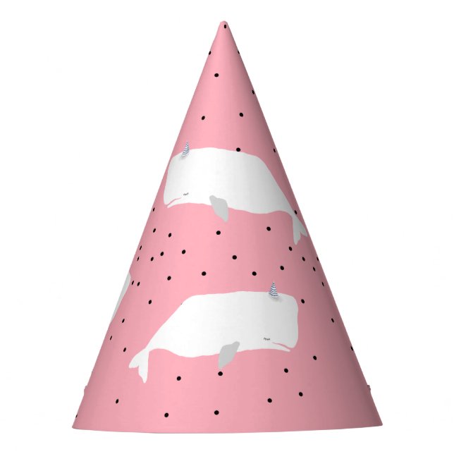 Cute White Whale Light Pink Girly Party Hat (Front)