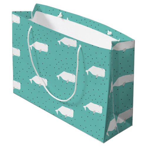 Cute White Whale Light Teal Large Gift Bag