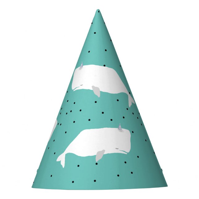 Cute White Whale Light Teal  Party Hat (Front)