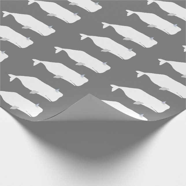 Cute White Whale Sea Ocean Neutral Grey Wrapping Paper (Corner)
