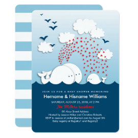 Cute White Whales Couples Baby Shower Invite