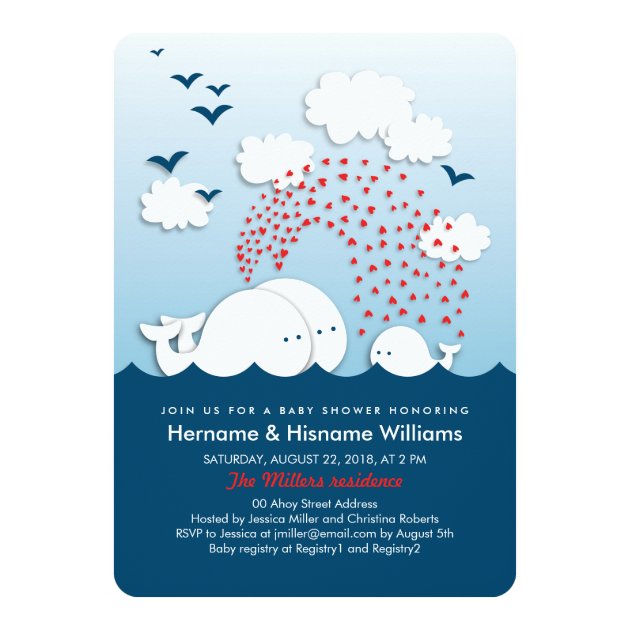 Cute White Whales Couples Baby Shower Invite