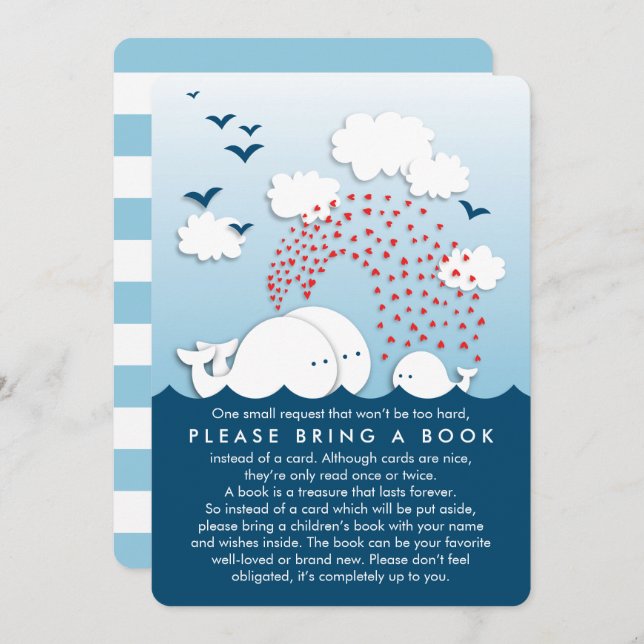 Cute White Whales Couples Bring a Book Insert Card (Front/Back)