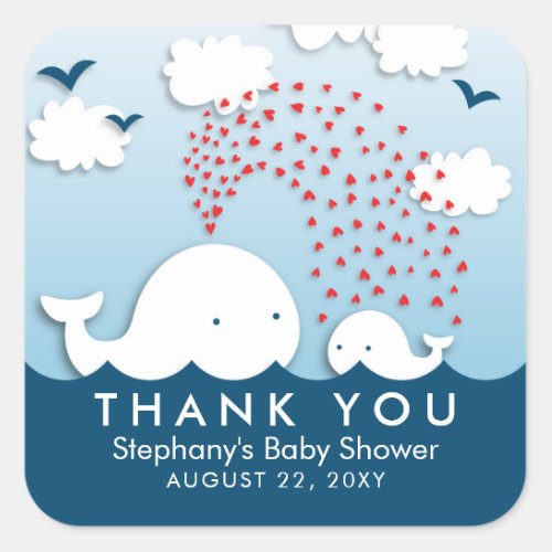 Cute White Whales Stylish Baby Thank You Stickers