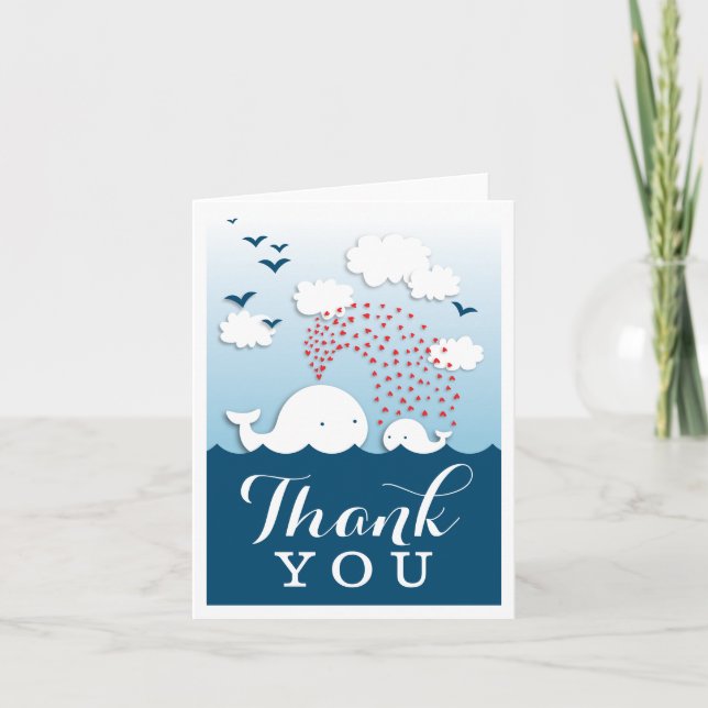 Cute White Whales Stylish Thank You Note Card (Front)