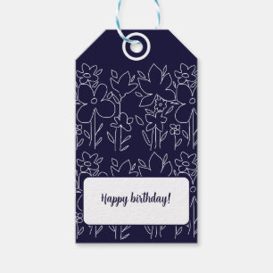 Cute White Wildflowers Pattern Monogrammed Gift Tags