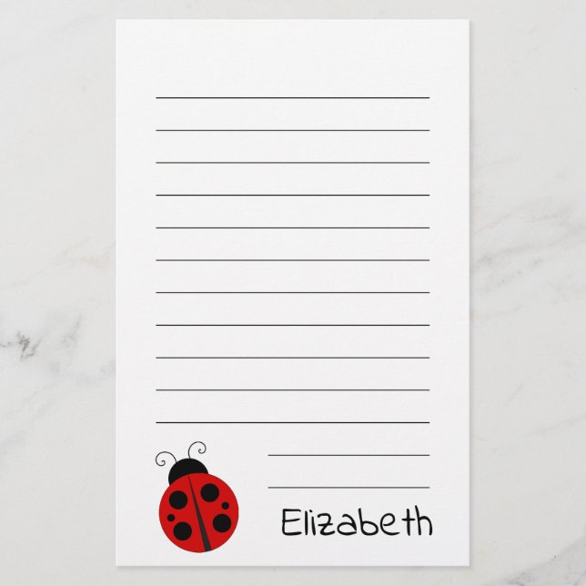 Cute White with Black Text and Ladybug Stationery (Front)